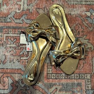 Zara gold flat bow sandal 7.5 NWT